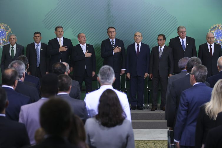 Presidente Jair Bolsonaro durante transmissão de cargos dos ministros da Casa Civil, Onyx Lorenzoni, da Secretaria-Geral, Gustavo Bebianno, da Secretaria de Governo, general Carlos Alberto, e da Segurança Institucional, general Heleno.